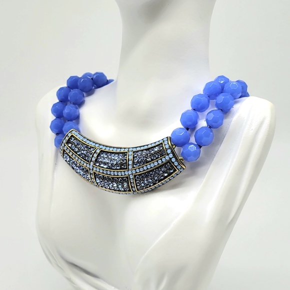 Heidi Daus Vintage Periwinkle Swarovski Crystal Art Deco Bib Statement Necklace - Picture 6 of 12